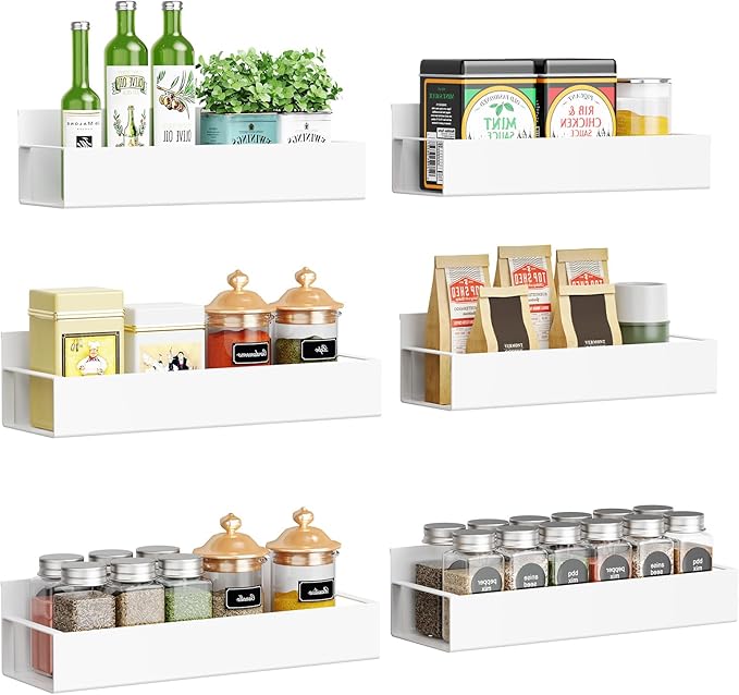 6 Pack Moveable Fridge Magnetic Spice Racks,Metal White