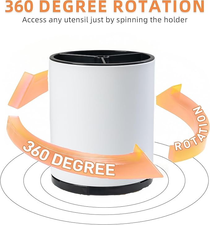 Utensil Holder,Large 360°Rotating Kitchen Utensil Holder For Counter,Cooking Silverware Organizer Stainless Steel Caddy Flatware Spoon Spatula Tool Cutlery Container