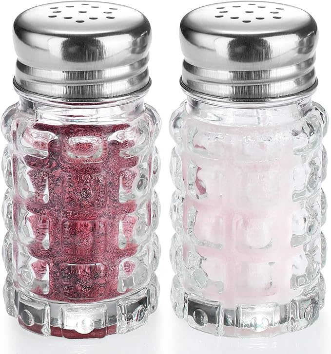 Glass Salt and Pepper Shakers Set,Cylindrical Salt Shaker Set