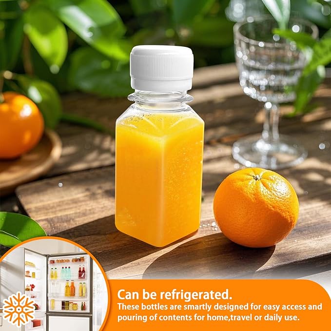30Pcs 2 Oz Empty Plastic Juice Bottles with Caps,Reusable Clear Bulk Beverage Containers with Tamper Evident Lids ,Transparent Square Bottle for Juice,Drinking,Liquor,DIY,Wedding,Party,Travel(White)