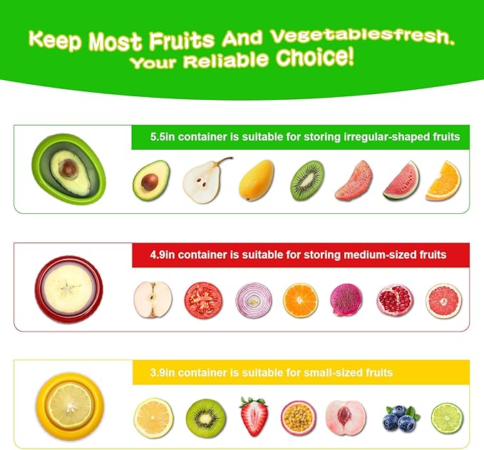 Avocado Saver and Onion Holder -Set of 4 Reusable Fruit and Veggie Savers for Fridge - BPA-Free, Prevent Flavor Mixing, Keep Fresh (Green, Brown, Red And Yellow)