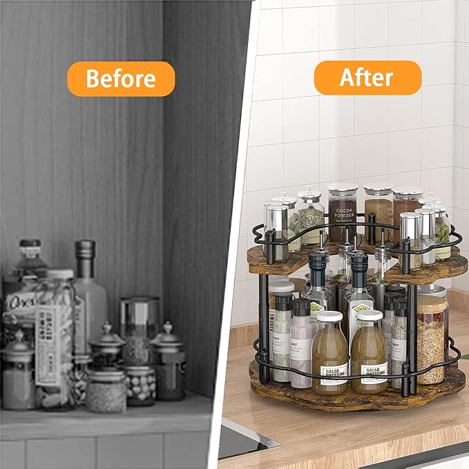 Lazy Susan Spice Rack Organizer - Rotating Turntable Height Adjustable for Kitchen Countertop Cabinet Pantry Seasoning Storage