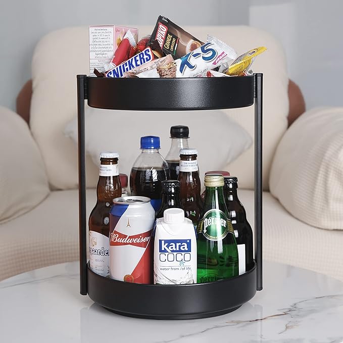2-Tier 360° Lazy Susan Organizer, 10 inch Metal Steel Rotating Spice Rack, Turntable Organizer for Cabinet, Pantry, Bathroom, Countertop