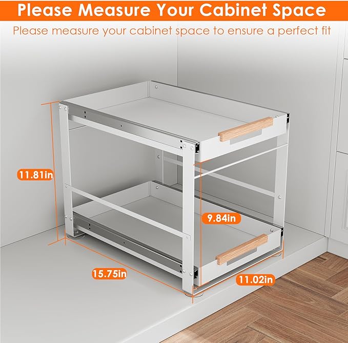 Under Sink Organizer, Pull Out Cabinet Organizer 2 Tier Slide Out Sink Shelf Cabinet Storage Metal Shelves, Sliding Under Sink Storage for Kitchen Bathroom Laundry Cabinet, Grey, 1 Pack (White)