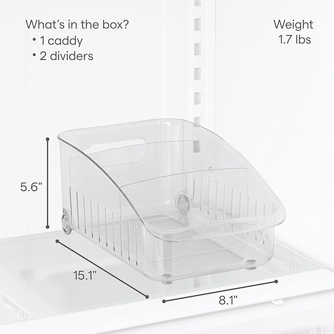 YouCopia RollOut® Fridge Drawer 8", Fridge Organizer and Storage, Clear BPA-Free Refrigerator Bin with Adjustable Dividers