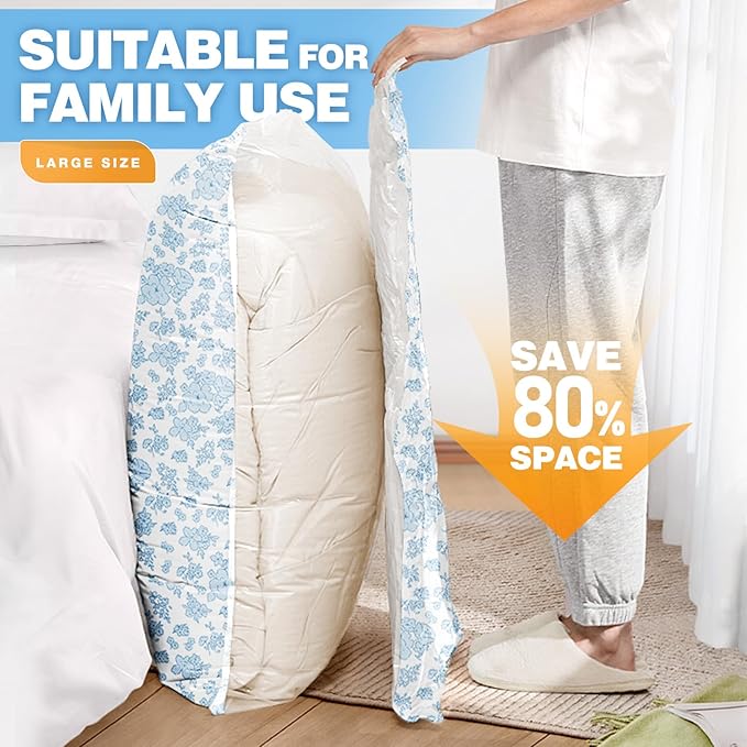 10 Pack Travel Vacuum Storage Bags with Electric Pump, 2 Large + 4 Medium + 4 Small Vacuum Sealer Bags, 80% Space Saver Bags for Luggage, Comforters and Blankets, Travel Essentials(Blue Flowers)