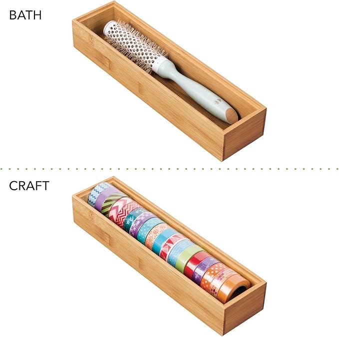 mDesign Drawer Organiser – Rectangular Bamboo Kitchen Drawer Divider – Stackable Drawer Separator for Cutlery and Kitchen Utensils – Set of 4 – Natural