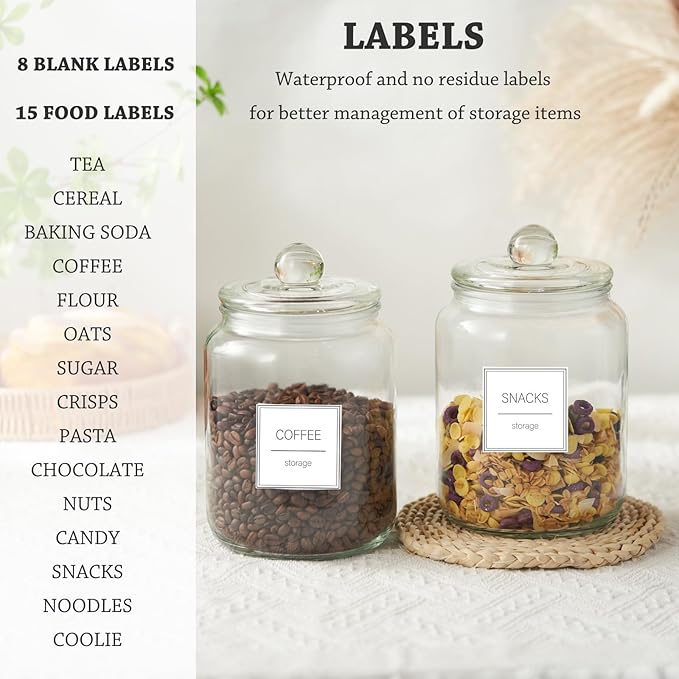 Half Gallon Large Glass Jars with Lids, Airtight Storage Clear Containers for Kitchen, Laundry Room and Pantry Food Organization, Set of 4