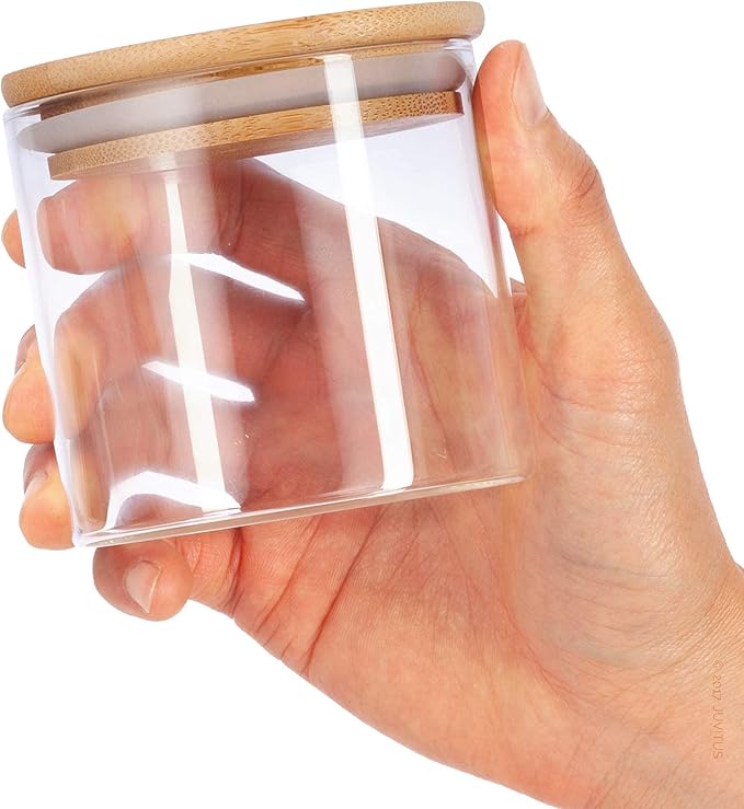 JUVITUS 10 oz Clear Glass Borosilicate Jar with Bamboo Silicone Sealed Lid (6 Pack) Nuts Spice or Kitchen Storage