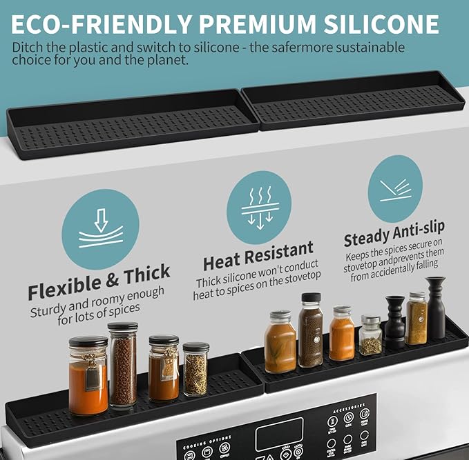 BFONS 30" Magnetic Stove Top Shelf Spice Rack Storage, Silicone Top Heat Material Stove Rack Seasoning Organizer Kitchen Gadgets Kitchen Organization(Black)