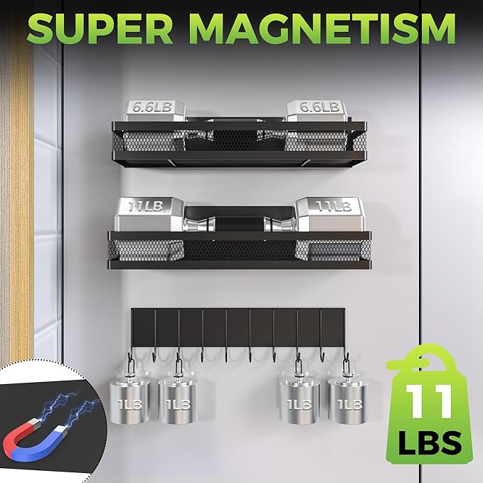 3 Pack Strong Magnetic Spice Rack for Refrigerator on Oven, Movable Kitchen Organizers and Storage for Spices Shelf, Wall Mounted Spice Rack Metal Fridge Shelf for Kitchen in Black