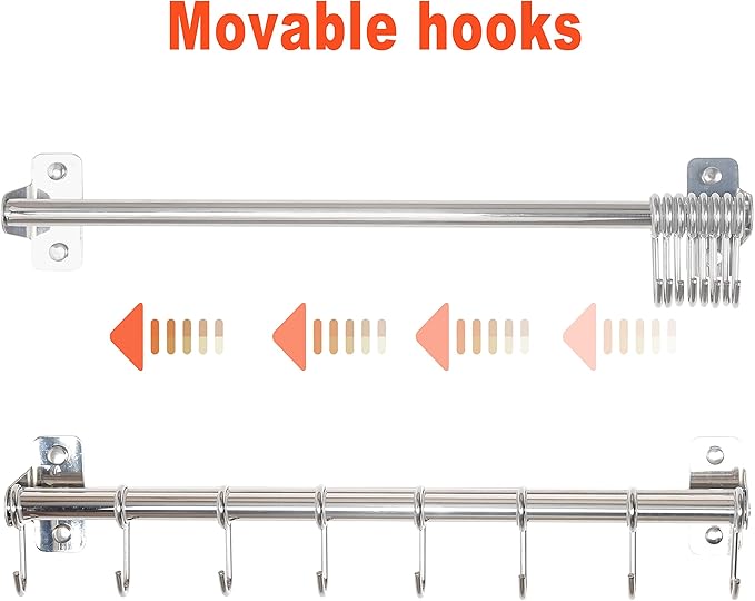 DSEAP Pot Rack - Pots and Pans Hanging Rack with 8 Hooks, Double Bars, Wall Mounted, Chromed