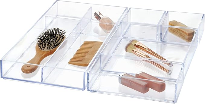 iDesign Clarity Kitchen Drawer Organizer for Silverware, Spatulas, Gadgets - Medium, 8" x 8" x 2", Clear (Pack of 2)