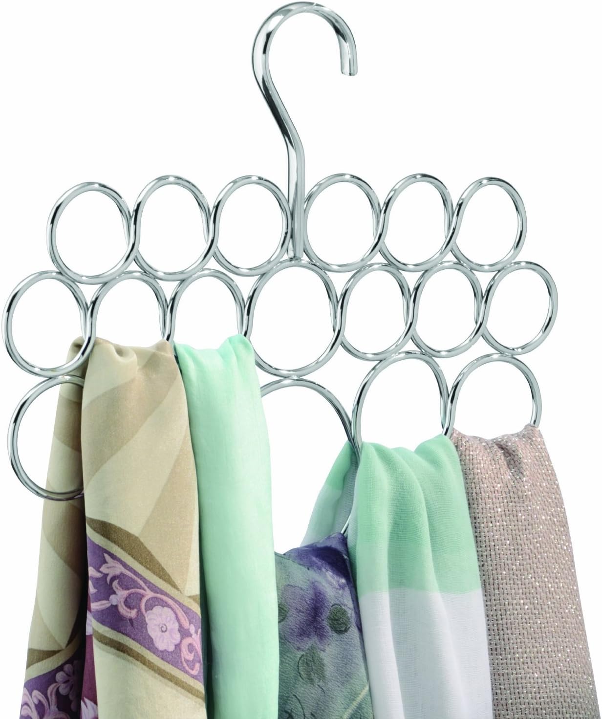 iDesign Axis Metal Loop Scarf Hanger, No Snag Closet Organization Storage Holder for Scarves, Men's Ties, Women's Shawls, Pashminas, Belts, Accessories, Clothes, 18 Loops ,0.3" x 9.9" x 11.2", Chrome