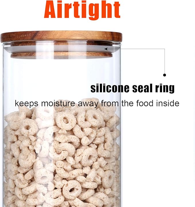 KKC HOME ACCENTS Tall Borosilicate Glass Spaghetti Storage Jar,Pasta Canister,Noodle Holder,Sealed Container with Wooden Lid,63 Fluid Ounces