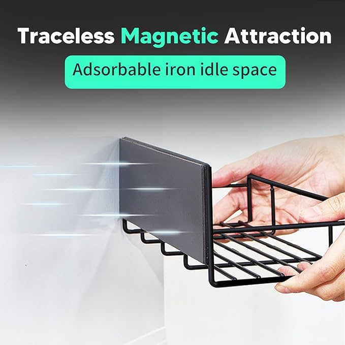 2 Packs Magnetic Spice Rack for Refrigerator, Moveable Magnetic Shelf, Black Fridge Organizer for Kitchen Space Saving