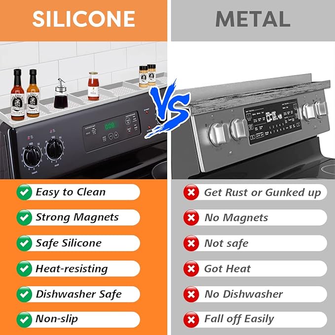 Stove Top 30 Inch Magnetic Silicone Shelf Over the Stove Spice Rack Kitchen Organizer for Above Stovetop Light Grey