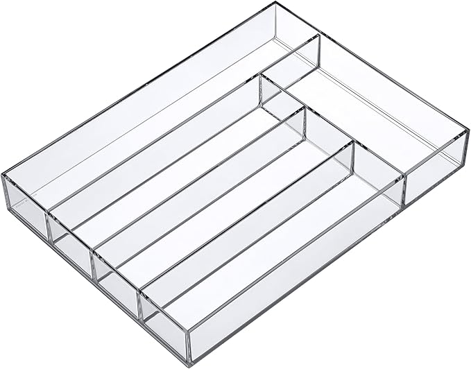 Amazing Abby - Felicia - Plastic Flatware Organizer, Compartmented Utensil Holder, Cutlery Tray for Drawer, Silverware Storage for Kitchen, Perfect Storage Solution for Home and Restaurant