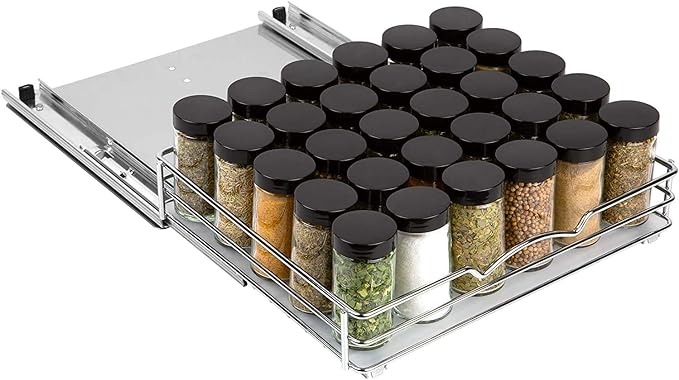 Pull Out Cabinet Organizer for Spices, Cans - Heavy Duty with Lifetime Limited Warranty- Pull Out Spice Rack- Cabinet Pull Out Shelf for Cans,Dishes, Etc, 12-3/8"Wx 10-1/2"D x 2-3/4” H, Chrome