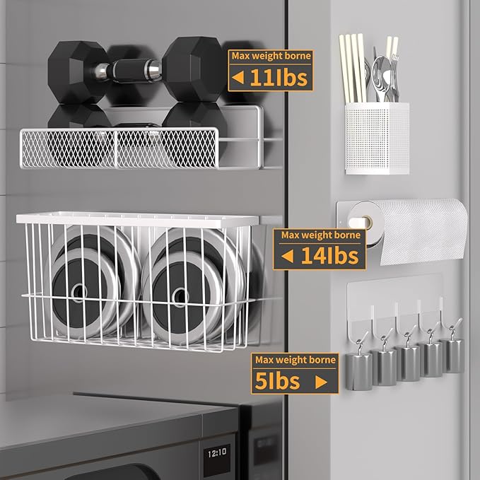 7 Pack Metal Magnetic Spice Rack for Refrigerator, Moveable Storage Fridge Organizer - White