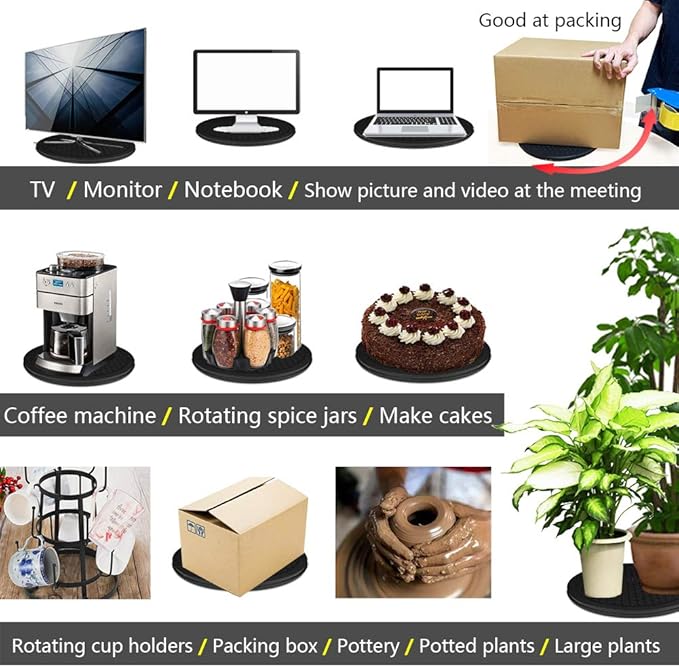 16 Inch Lazy Susan Turntable - Heavy Duty Rotating Swivel Steel Ball Bearings - Flat Base Stand for TV/Computer/Monitor/Arts/Crafts/Bonsai/Statue/Cabinet Organizer (Plastic&Black)