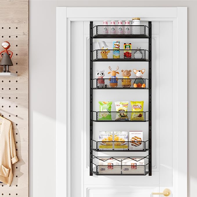 Over The Door Pantry Organizer, 6-Tier Pantry Organization and Storage,Adjustable Hanging Spice Rack Shelves, Cabinet Door Organizer for Easy Install, Home & Kitchen Essentials, Black