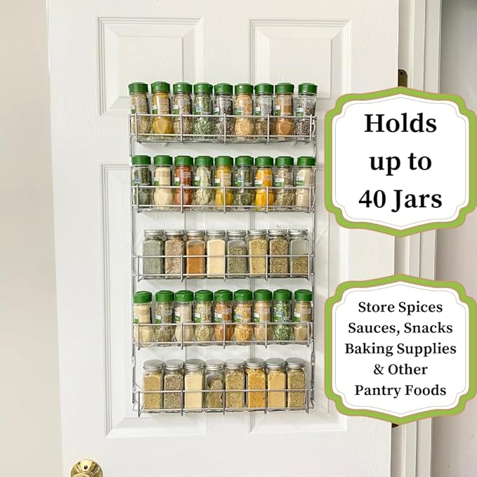 Evelots 5-Tier 40-Jar Hanging /Wall-Door Mount/Pantry Door Spice Rack/Large Spice Rack Organizer for Cabinet Door