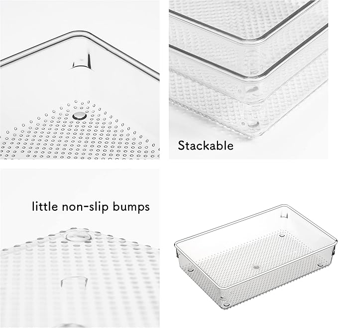 ihomecooker 5 Pack Clear Plastic Drawer Organizer Tray Cutlery Utensil Makeups Drawer Silverware Organizers 6" X 9"