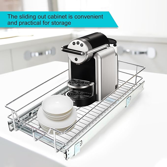 Pull Out Cabinet Organizer 17" W X 17" D, Slide Out Drawers For Kitchen Organizers and Storage, Pull Out Drawers For Cabinets Capacity Heavy Duty Caddy, Cabinet Shelves Chrome-Plated, Bathroom Pantry