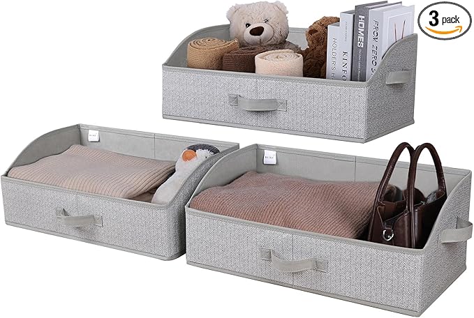 WUIKE Closet Organizers and Storage, Trapezoid Storage Bins, Fabric Closet Baskets with Handles, Clothing Bins for Shelves, Foldable Storage Baskets for Clothes, Herringbone Gray, Extra Large, 3-Pack