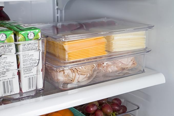 Kitchen Spaces Stackable Fridge Storage Containers, Compact Organizers with Lids for Kitchen and Pantry, Keep Deli Meats and Cheeses Fresh, Clear and Sturdy Food Bins, 2 Pack, Hand Wash Only