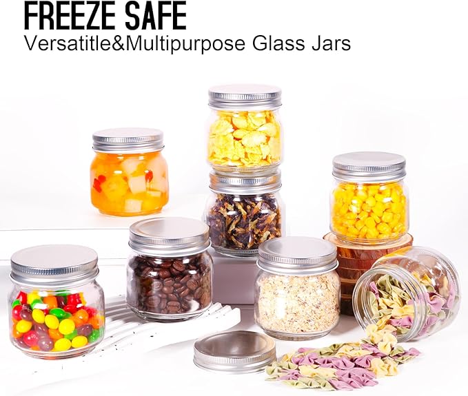 BEWAVE Glass Mason Jars, 8 oz Clear Glass Jars with Lids for Sealing, Regular Mouth Canning Jars for Food Storage, Snacks, Candies, DIY Projects, 8 Pack