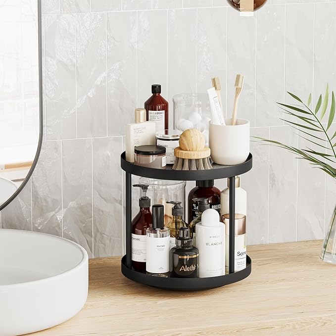 Giikin 2 Tier Lazy Susan Organizer, Two Tier Lazy Susan Turntable for Kitchen Countertop Spice Rack Organizer (Grey, 9.8" x 9.8" x 8.8")