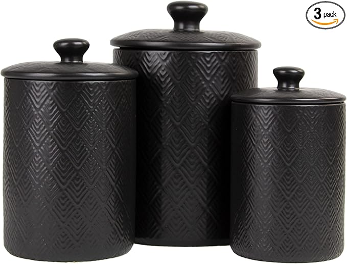 10 Strawberry Street Kitchen Canister, 3 Piece Set, Marquis Matte Black