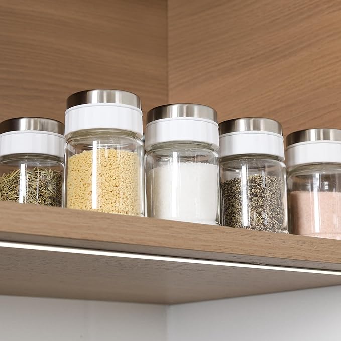 VUCCHINI Salt and Pepper Shaker Set with Adjustable Pour Holes 3.4 oz Seasoning Spice Shaker with Lid Stainless Steel Salt Dispenser Farmhouse Kitchen