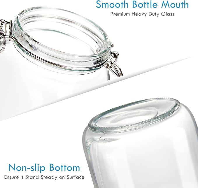 YEBODA 48oz Food Storage Canister Glass Jars with Clamp Airtight Lids and Silicone Gaskets for Multi-Purpose Kitchen Containers - Clear Square (2 Pack)