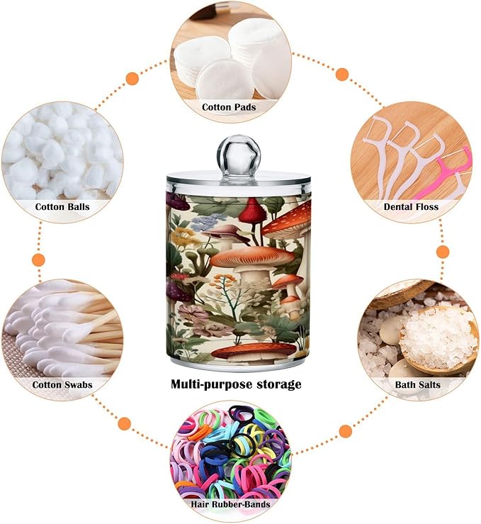 Cartoon Mushroom 2PC Airtight Transparent Plastic Storage Jar, Food Storage Container Glass, Can Store Candy, Salt, Coffee Beans, With lid, Easy To Use…