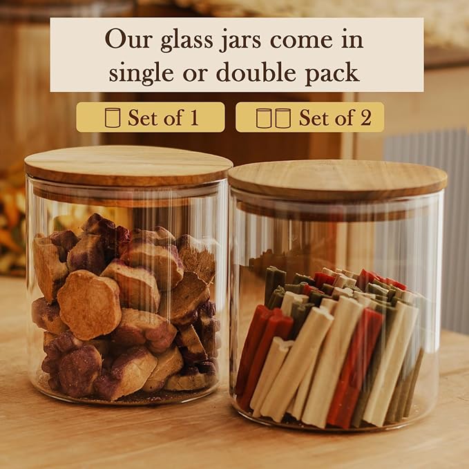 Labina Glass Storage Container Airtight Food Jars Kitchen Canister with Wood Lids, 50 Oz Wide Mouth Pantry Organization Glass Jar for Flour, Sugar, Cookie, Spagetti, Nuts and Candy (2 Pack)