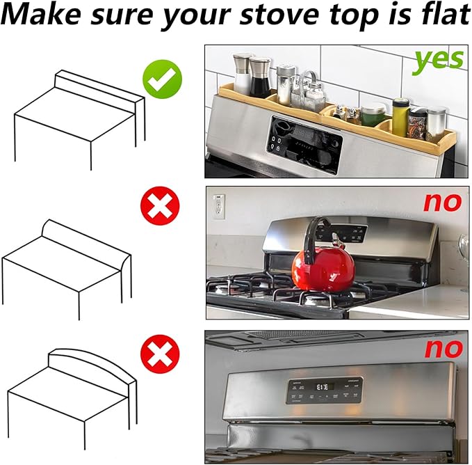 Yesland 30" Wide Stove Top Shelf Spice Rack Storage, Magnetic Bamboo Spices Shelf Flexible Seasoning Gadgets with 4 Functional Partitions for Home Stove Kitchen Storage Organization