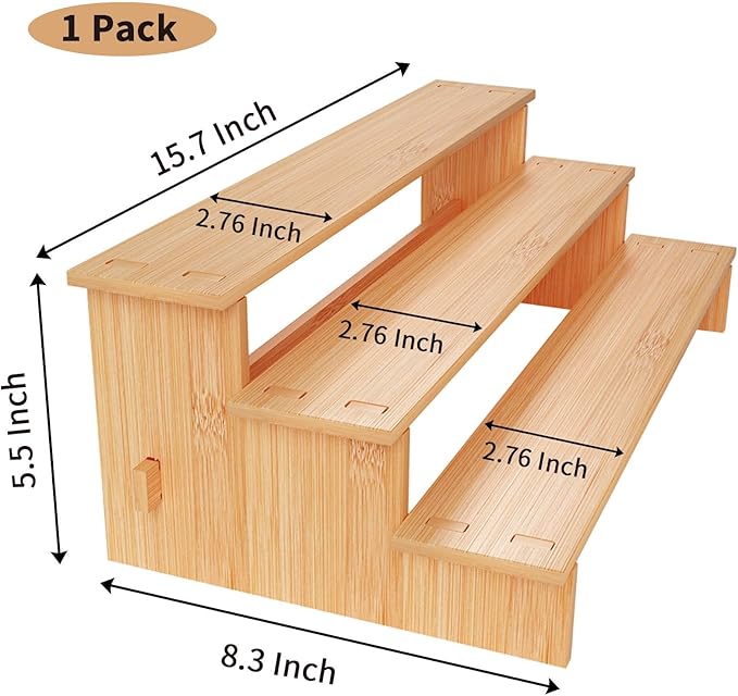 JinDoWin 3 Tiered Spice Rack Organizer for Cabinet,Spice Organization for Cabinet,Seasoning Organizer,Spice Shelf and Spice Organizer for Cabinet,Pantry Organizers and Storage (1 Pack, Medium)