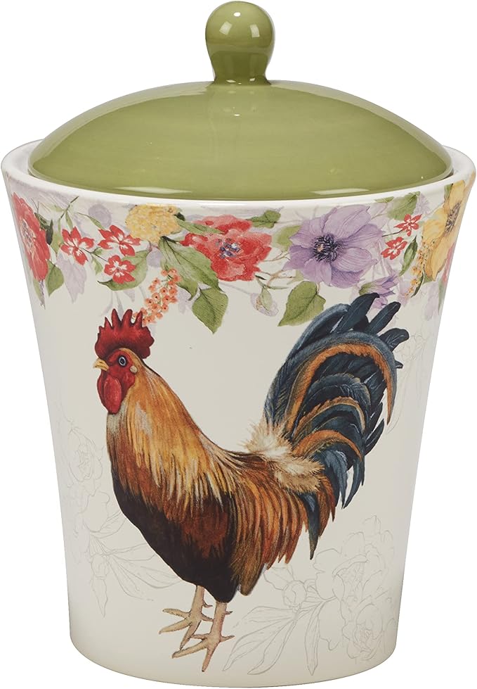 Certified International Floral Rooster 3 Piece Canister Set 54 oz, 72 oz, 104 oz, Multicolor