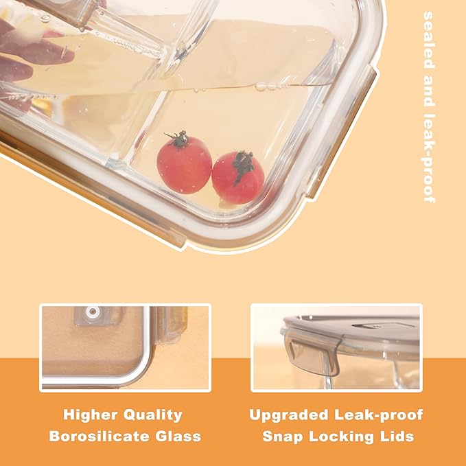 5 Pack, 35 Oz Meal Prep Containers Reusable, Glass Storage Containers with Lids,Glass Lunch Containers with Lids,Oven and Freezer Safe, Food Storage and Portion Control - light gray