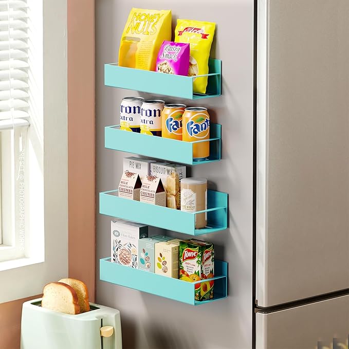 4 Pack Moveable Fridge Magnetic Spice Racks,Metal Blue