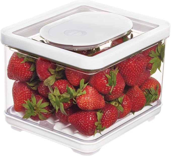 iDesign Fridge Produce Bin with Removable Drainage Tray and Lid - Set of 4 - Clear