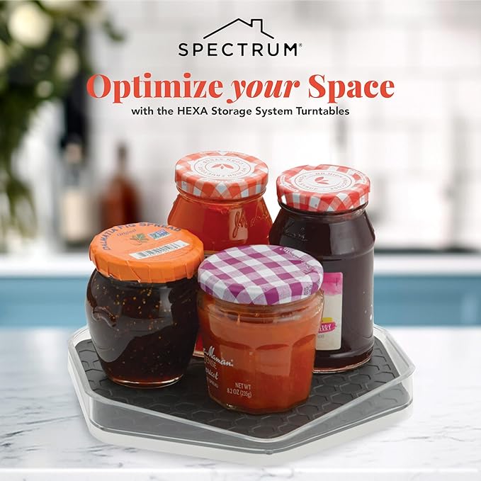 Spectrum Lazy Susan Organizer, Hexa Small (1-Pack) - Lazy Susan Turntable for Cabinet, Refrigerator, Pantry, Table, & Shelf - Rotating & Spinning Pantry Organization - Spice Rack Storage for Fridge