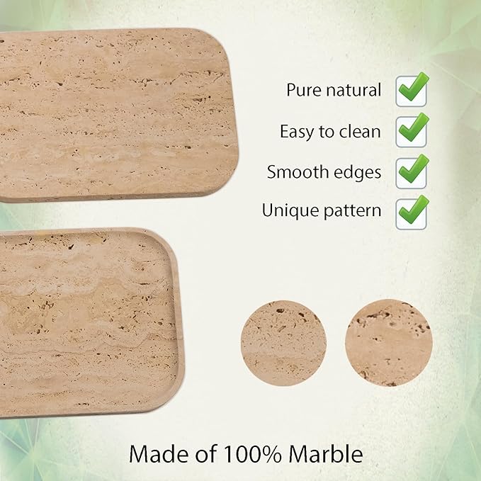 VEROBELL Travertine Bathroom Vanity Tray | Natural Stone Storage Organizer | Luxury Home Decor for Countertop, Dresser, Spa | Non-Resin & Durable Design,11.8"x7.8"x0.6"