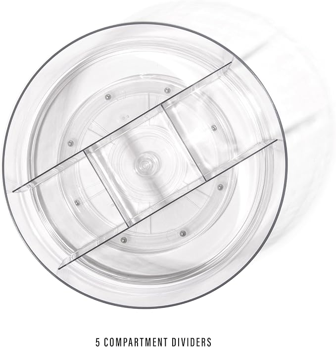 BINO Plastic Round Turntable Organizer with 5 Compartments - Clear | Spinning Divided Turntable Container | Rotating Organizer Storage for Bottle Condiments Fridge Kitchen Counter Pantry Bathroom