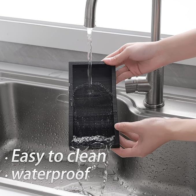 Small Bathroom Vanity Silicone Tray for Counter, Rectangle Dish Soap and Sponge Holder for Kitchen Sink, Perfume Organizer for Dresser, Marble Black