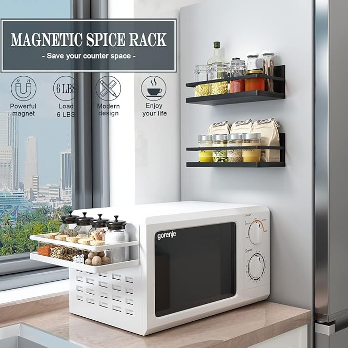 Magnetic Spice Rack Organizer Single Tier Refrigerator Spice Storage Shelf, kitchen organization, Easy to Install the Side of Refrigerator Can Hold spices,Jar of Olive Oil, Pepper, Small Things