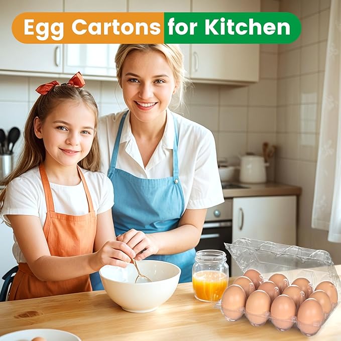 HANSGO Clear Egg Cartons Bulk, 1 Dozen 12 Count Empty Egg Carton Storage Containers for Home Ranch Chicken Farm Market Display, 60 PCS